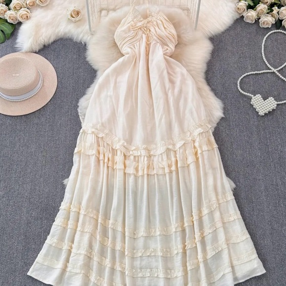 Chic Cream Maxi Dress with Ruffle Details - Picture 2 of 5